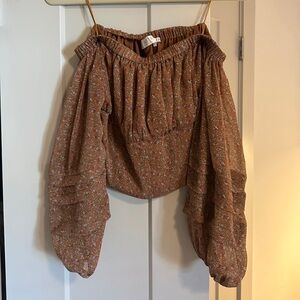 Astr Brown Floral Off-Shoulder Blouse